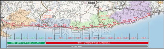 포항∼영덕 동해선 개통 주요 노선도<국토부 제공>